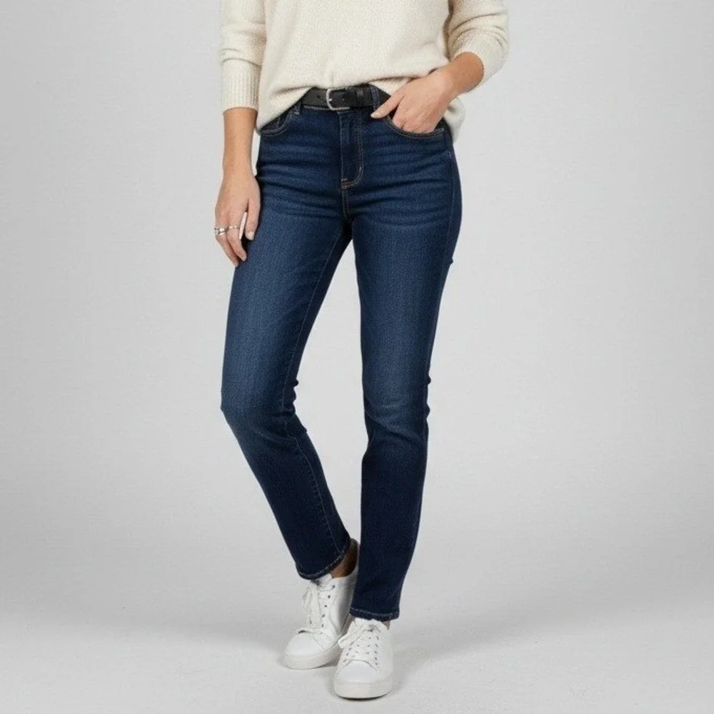 Betabrand Women's Dark Wash Denim Jeans Size S Straight Leg‎ Casual Pants